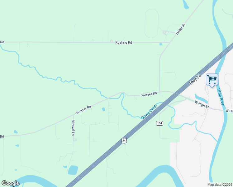 map of restaurants, bars, coffee shops, grocery stores, and more near 21937 Switzer Road in Defiance