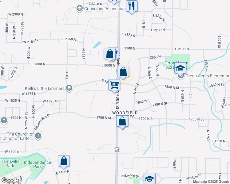 map of restaurants, bars, coffee shops, grocery stores, and more near 1853 Utah 235 in North Ogden