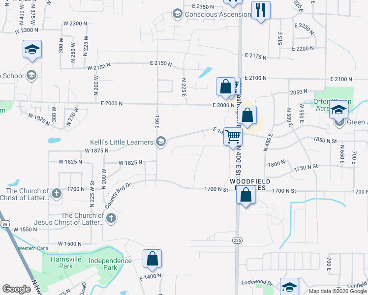 map of restaurants, bars, coffee shops, grocery stores, and more near 247 East 1850 North in North Ogden