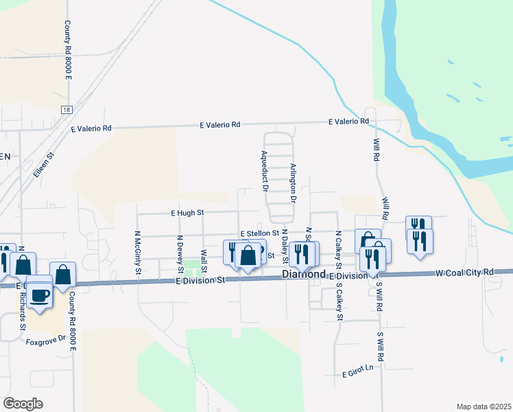 map of restaurants, bars, coffee shops, grocery stores, and more near 2090 East Hugh Street in Diamond