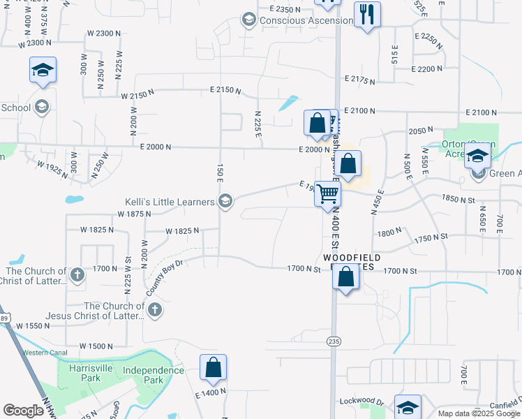 map of restaurants, bars, coffee shops, grocery stores, and more near 247 East 1850 North in North Ogden