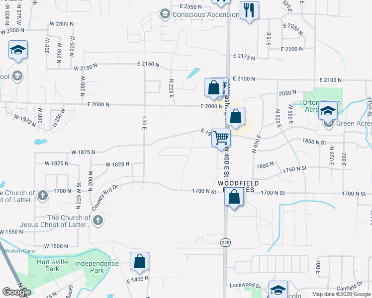 map of restaurants, bars, coffee shops, grocery stores, and more near 285 1850 North Street in North Ogden