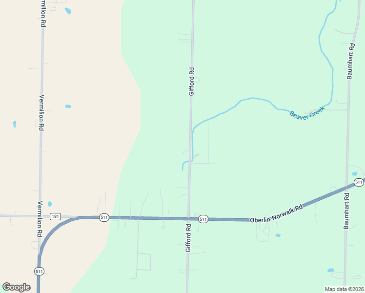 map of restaurants, bars, coffee shops, grocery stores, and more near 13460 Gifford Road in Oberlin