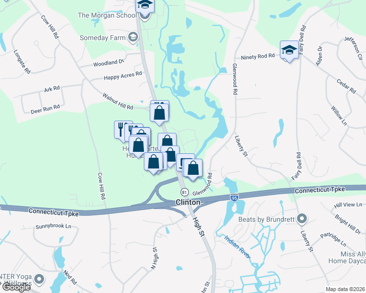 map of restaurants, bars, coffee shops, grocery stores, and more near 27 Connecticut 81 in Clinton