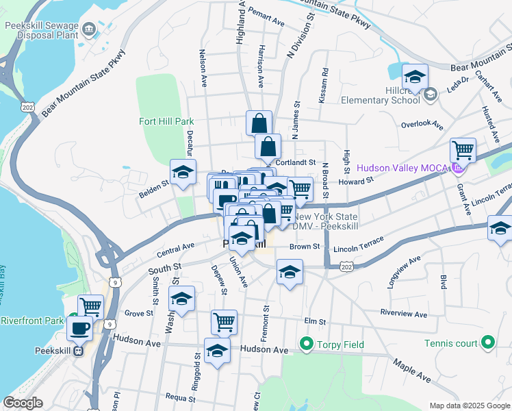 map of restaurants, bars, coffee shops, grocery stores, and more near 994 Main Street in Peekskill