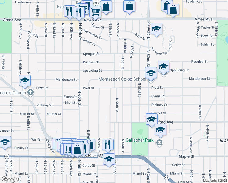 map of restaurants, bars, coffee shops, grocery stores, and more near in Omaha