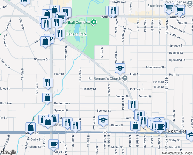 map of restaurants, bars, coffee shops, grocery stores, and more near in Omaha