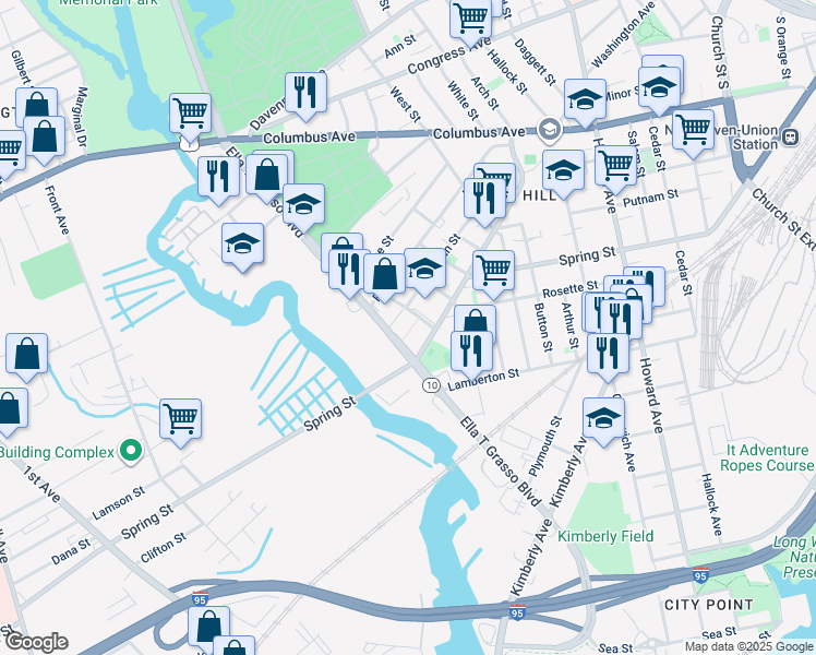 map of restaurants, bars, coffee shops, grocery stores, and more near 150 Truman Street in New Haven