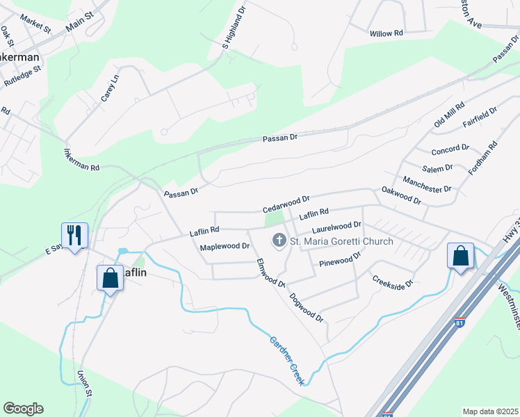 map of restaurants, bars, coffee shops, grocery stores, and more near 120 Cedarwood Dr in Wilkes-Barre