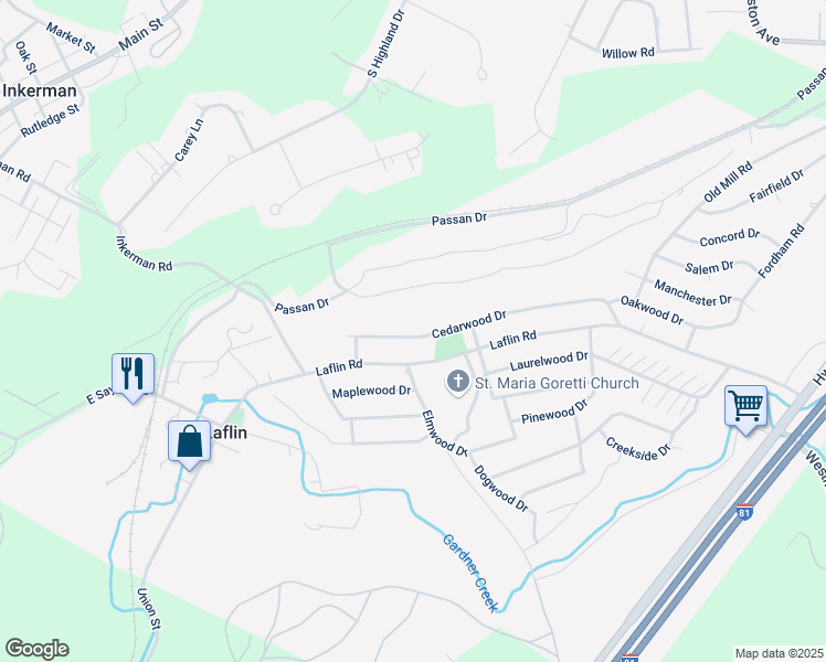 map of restaurants, bars, coffee shops, grocery stores, and more near 120 Cedarwood Drive in Wilkes-Barre