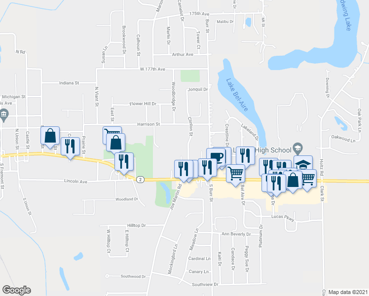 map of restaurants, bars, coffee shops, grocery stores, and more near 221 Clinton Street in Lowell