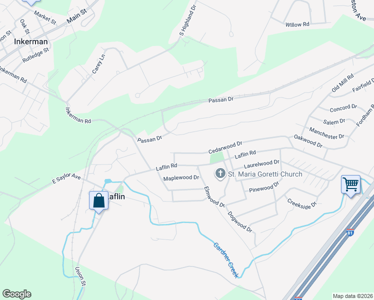 map of restaurants, bars, coffee shops, grocery stores, and more near 126-138 Cedarwood Dr in Wilkes-Barre
