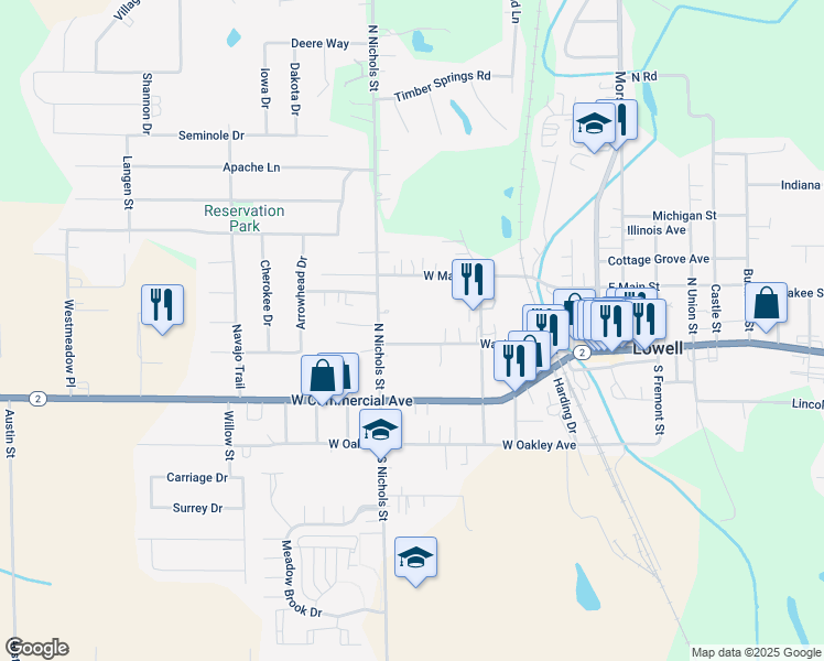 map of restaurants, bars, coffee shops, grocery stores, and more near 270 Washington Street in Lowell