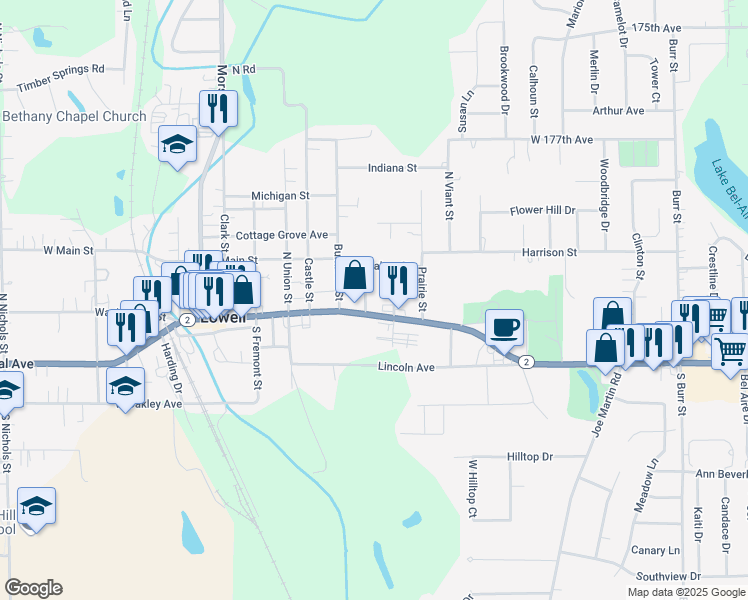 map of restaurants, bars, coffee shops, grocery stores, and more near 109 Oak Street in Lowell