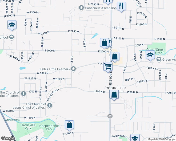 map of restaurants, bars, coffee shops, grocery stores, and more near 253 East 1900 North in Ogden