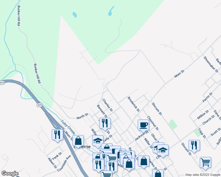 map of restaurants, bars, coffee shops, grocery stores, and more near 899 Miller Street in Luzerne