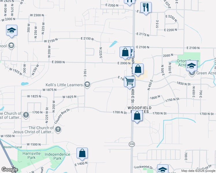 map of restaurants, bars, coffee shops, grocery stores, and more near 316 1850 North Street in North Ogden