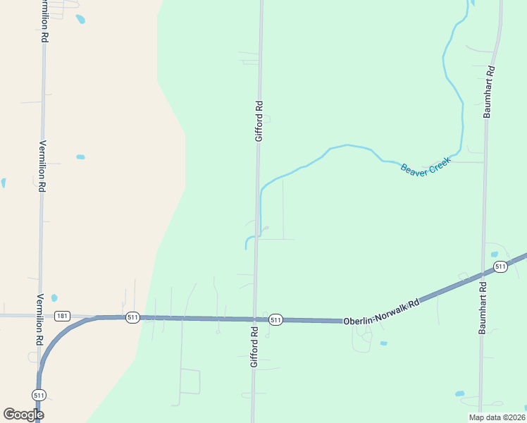 map of restaurants, bars, coffee shops, grocery stores, and more near 13460 Gifford Road in Oberlin