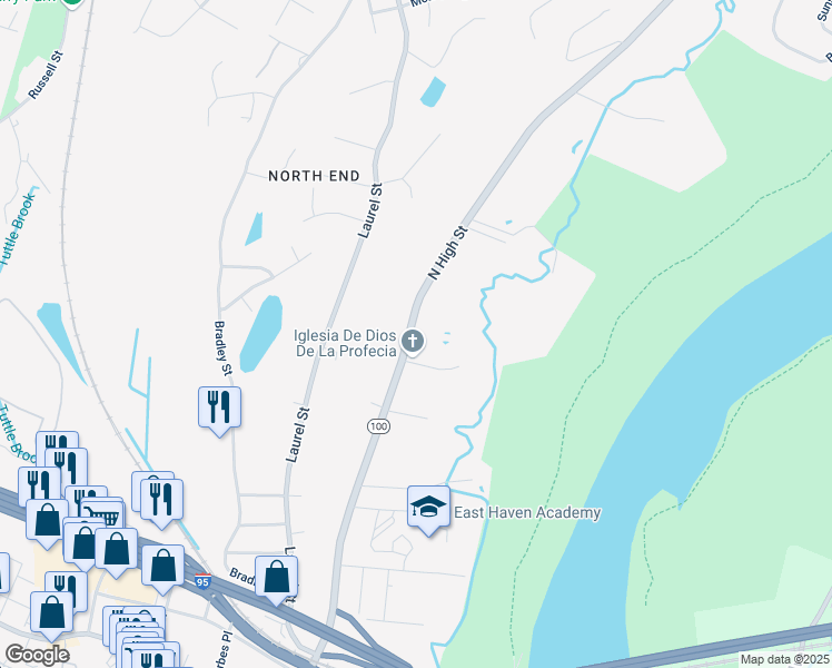 map of restaurants, bars, coffee shops, grocery stores, and more near 429 North High Street in East Haven
