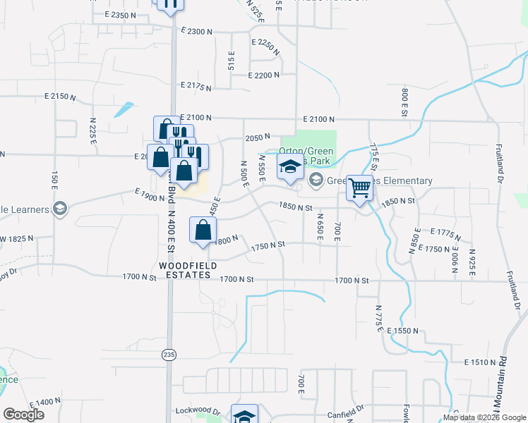 map of restaurants, bars, coffee shops, grocery stores, and more near 1832 North 600 East in North Ogden