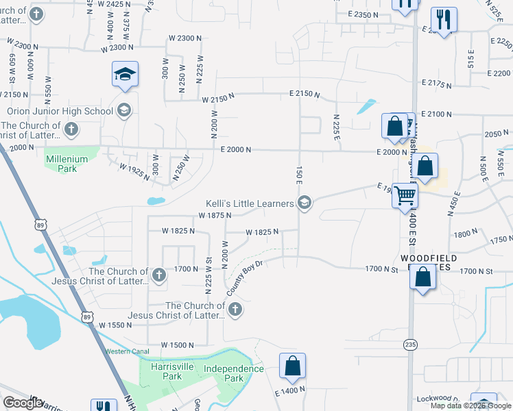 map of restaurants, bars, coffee shops, grocery stores, and more near 170 West 1875 North in Ogden