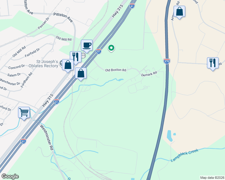 map of restaurants, bars, coffee shops, grocery stores, and more near 317 Old Boston Rd in Pittston