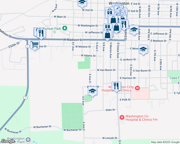 map of restaurants, bars, coffee shops, grocery stores, and more near 814 South Avenue D in Washington