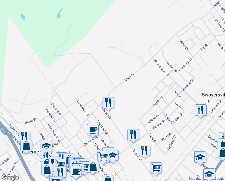 map of restaurants, bars, coffee shops, grocery stores, and more near 403 Main St in Swoyersville