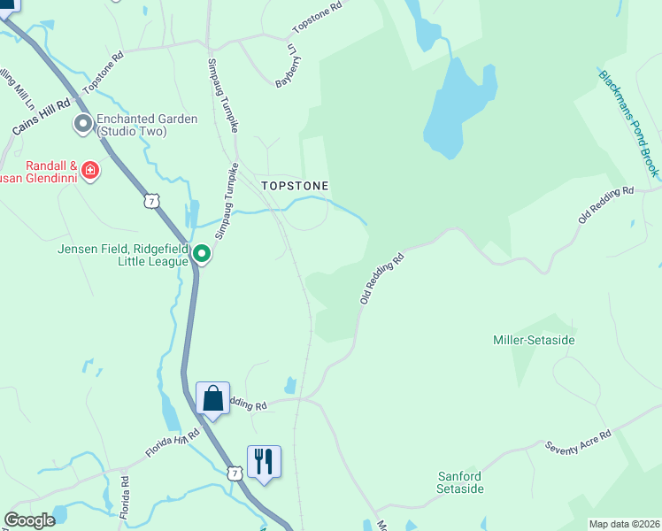 map of restaurants, bars, coffee shops, grocery stores, and more near 33 Topledge Road in Redding