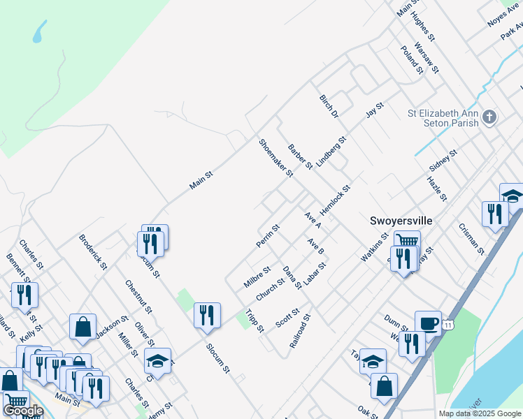 map of restaurants, bars, coffee shops, grocery stores, and more near 20 Green Street in Kingston