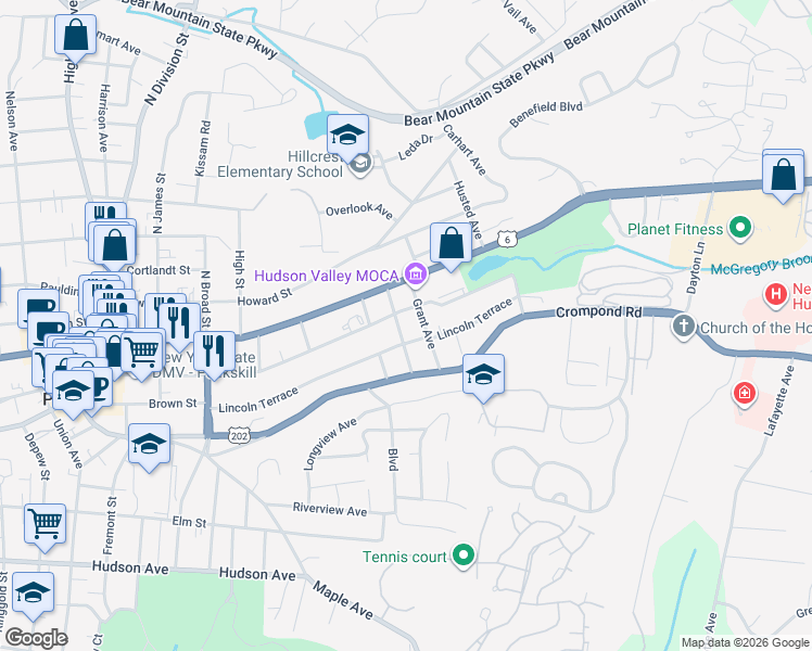 map of restaurants, bars, coffee shops, grocery stores, and more near 12 Armstrong Avenue in Peekskill
