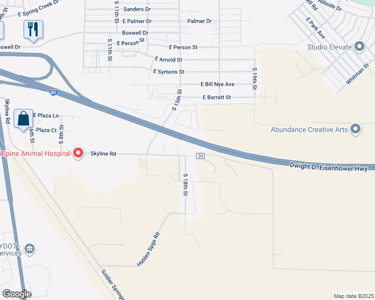 map of restaurants, bars, coffee shops, grocery stores, and more near 1775-2399 Skyline Road in Laramie