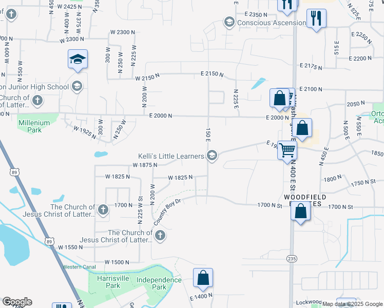 map of restaurants, bars, coffee shops, grocery stores, and more near 108 West 1875 North in North Ogden