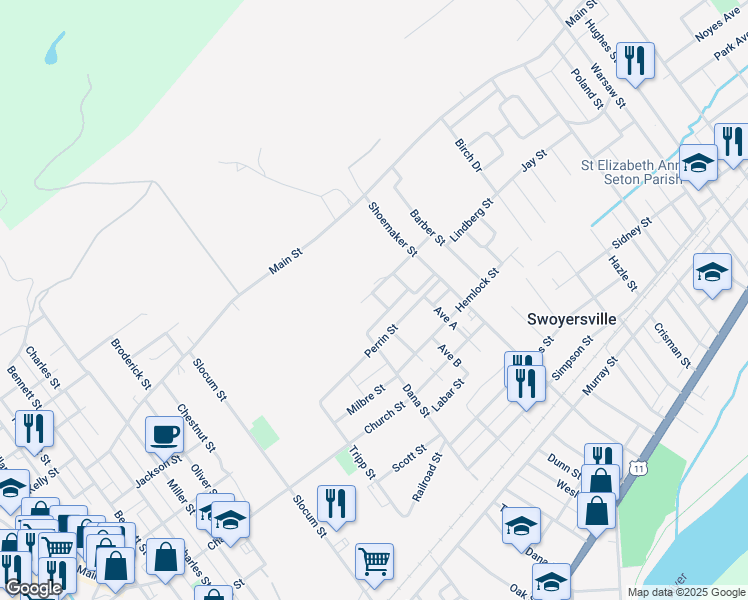 map of restaurants, bars, coffee shops, grocery stores, and more near 20 Green Street in Kingston