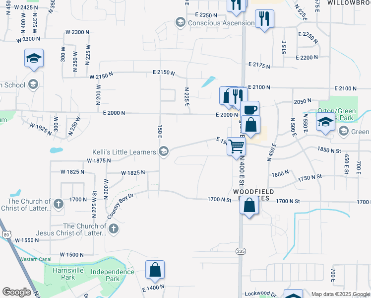 map of restaurants, bars, coffee shops, grocery stores, and more near 241 East 1900 North in North Ogden