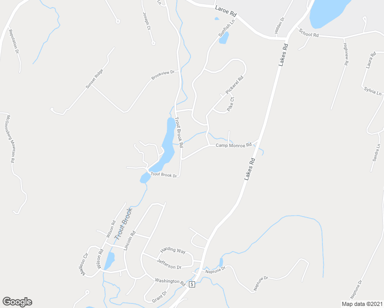 map of restaurants, bars, coffee shops, grocery stores, and more near 17 Camp Monroe Road in Monroe