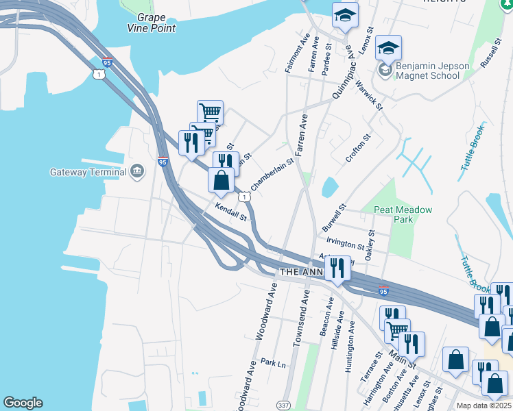 map of restaurants, bars, coffee shops, grocery stores, and more near 324 Forbes Avenue in New Haven