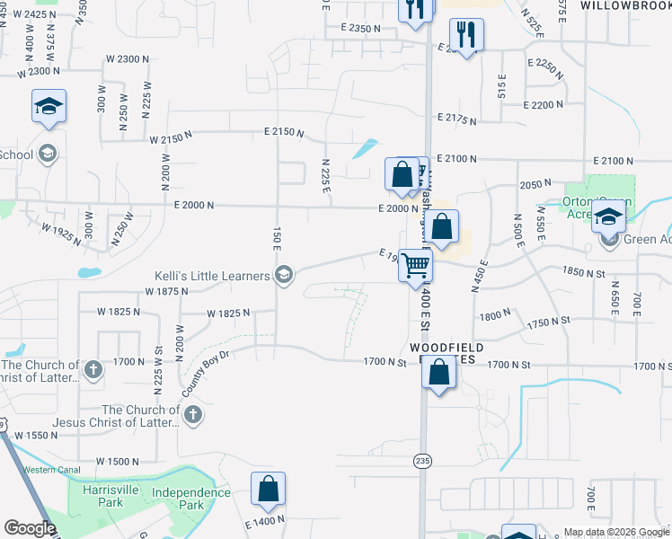 map of restaurants, bars, coffee shops, grocery stores, and more near 265 East 1900 North in North Ogden