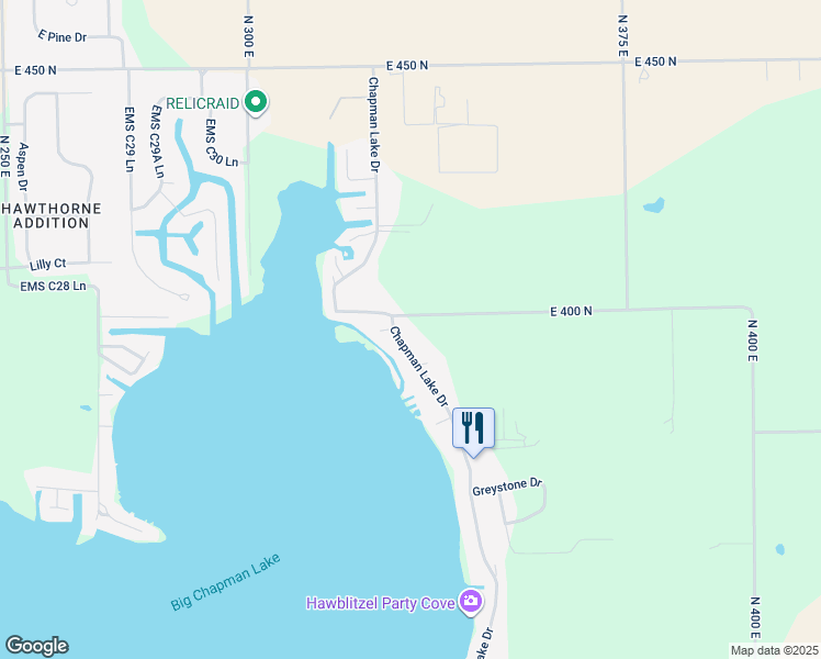 map of restaurants, bars, coffee shops, grocery stores, and more near 772-898 Chapman Lake Road in Warsaw