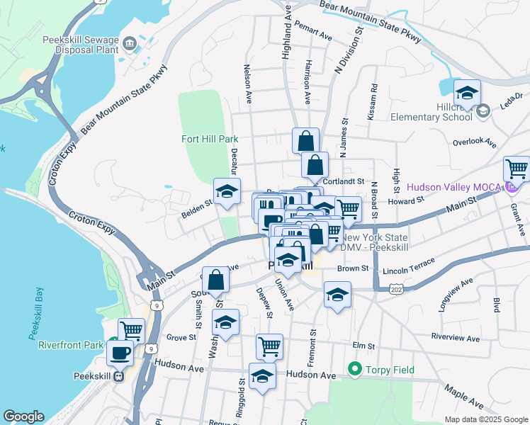 map of restaurants, bars, coffee shops, grocery stores, and more near 922 Main Street in Peekskill
