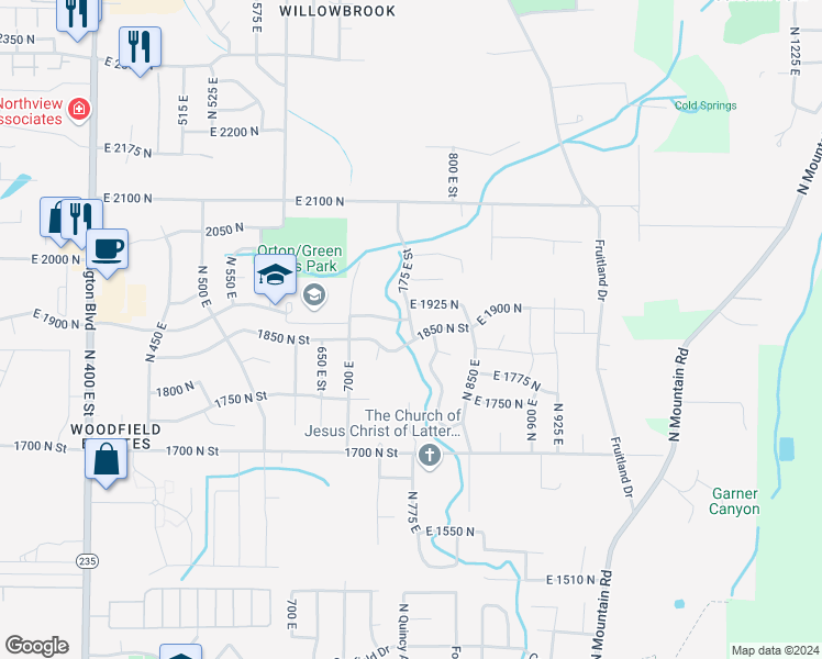 map of restaurants, bars, coffee shops, grocery stores, and more near 1899 775 East Street in North Ogden
