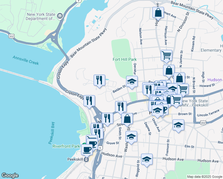 map of restaurants, bars, coffee shops, grocery stores, and more near 212 Saint Marys Street in Peekskill