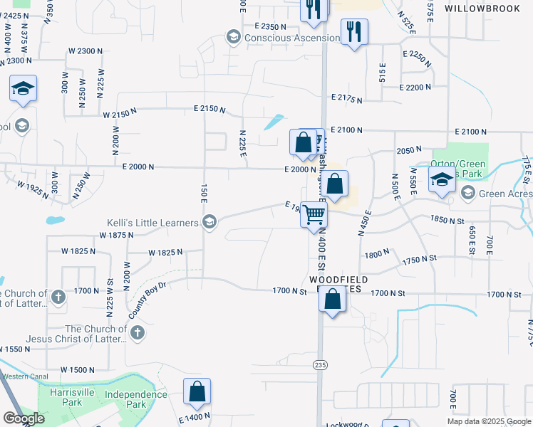 map of restaurants, bars, coffee shops, grocery stores, and more near 316 1850 North Street in North Ogden