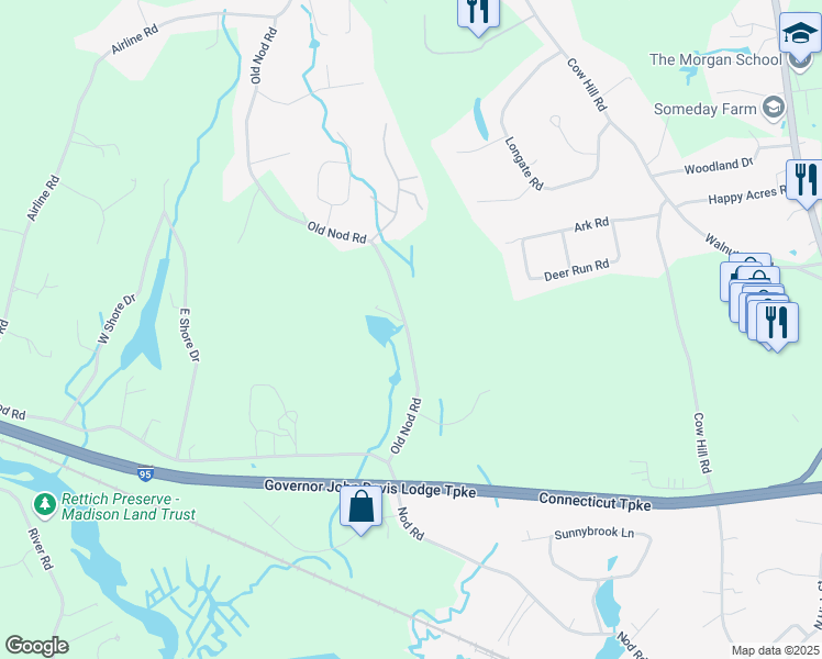 map of restaurants, bars, coffee shops, grocery stores, and more near 32 Old Nod Road in Clinton
