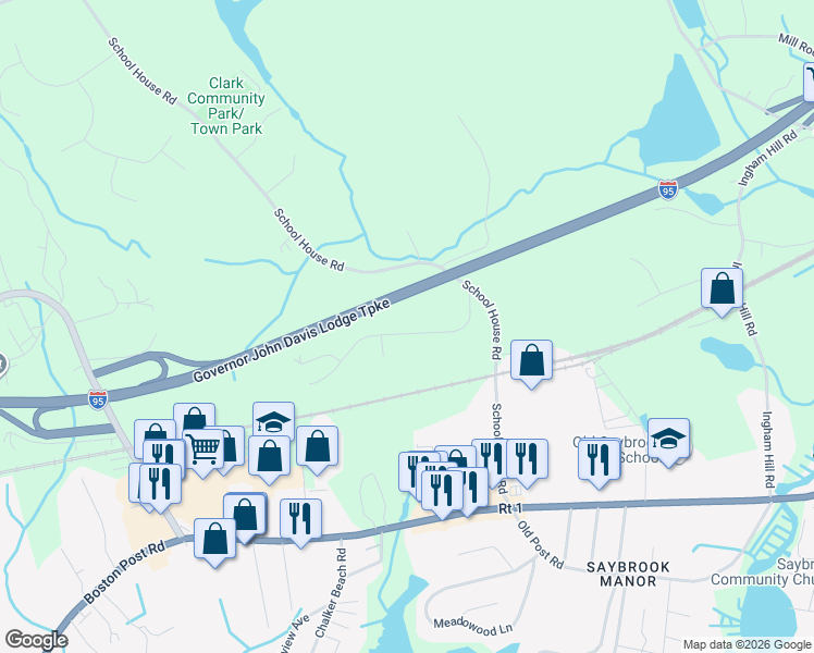 map of restaurants, bars, coffee shops, grocery stores, and more near 10 Lookout Hill Road in Old Saybrook