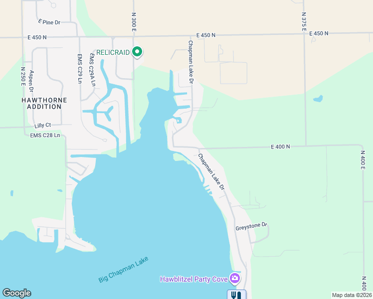 map of restaurants, bars, coffee shops, grocery stores, and more near 600-698 Chapman Lake Road in Warsaw