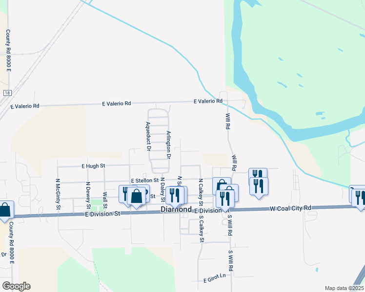map of restaurants, bars, coffee shops, grocery stores, and more near 457 North School Street in Diamond