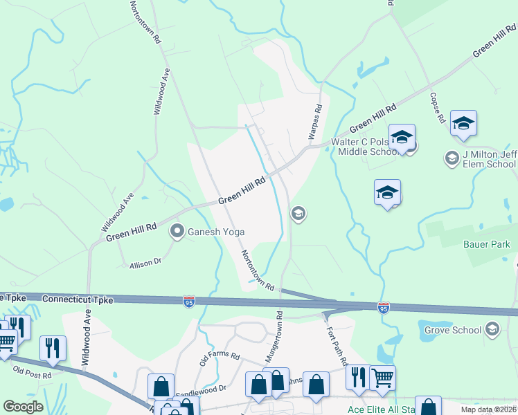 map of restaurants, bars, coffee shops, grocery stores, and more near 202 Green Hill Road in Madison