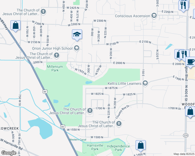 map of restaurants, bars, coffee shops, grocery stores, and more near 1922 North 225 West in Ogden