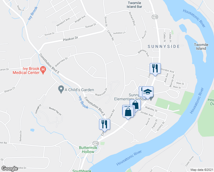 map of restaurants, bars, coffee shops, grocery stores, and more near 126 Morningside Drive in Shelton